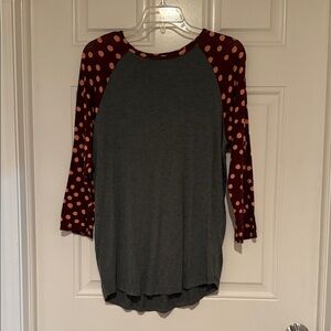 LuLaRoe Gray and Red Polka Dot Long Sleeve Top